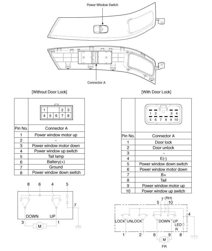 Rear power window switch