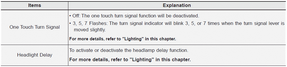 Hyundai Elantra. User settings mode