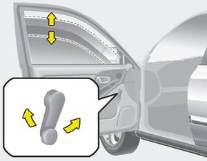 To raise or lower the window, turn the window regulator handle clockwise or counterclockwise.