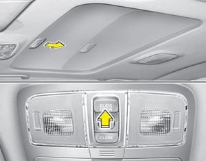 To open the sunroof (autoslide feature), press the slide button (1) on the overhead