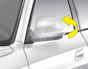 To fold outside rearview mirror, grasp the housing of mirror and then fold it