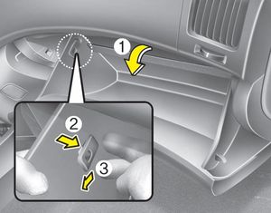 2. With the glove box open, remove the stoppers on both sides to allow the glove