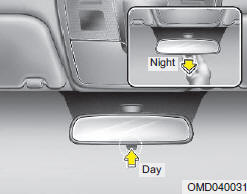 Make this adjustment before you start driving and while the day/night lever is