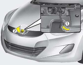 2. Go to the front of the vehicle, raise the hood slightly, pull the secondary