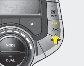 Push the A/C button to turn the air conditioning system on (indicator light will