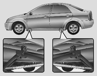 8. Place the jack at the front or rear jacking position closest to the tire you